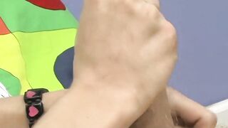 Skinny teenager Ian jerks off his big cock after interview