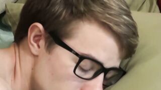 Horny twink James Stirling wears sexy glasses during sex