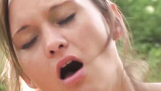 Cum slurping babe bent over for outdoor penetration