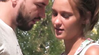 Cum slurping babe bent over for outdoor penetration