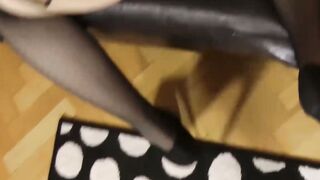 Teen tears up pantyhose to ride senior dick in wild POV