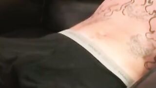 Old tattooed gay masturbates his thick cock in intense solo