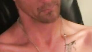 Old tattooed gay masturbates his thick cock in intense solo