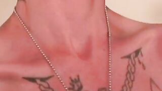 Old tattooed gay masturbates his thick cock in intense solo