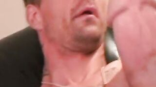 Old tattooed gay masturbates his thick cock in intense solo