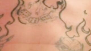 Old tattooed gay masturbates his thick cock in intense solo