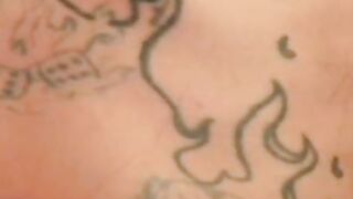 Old tattooed gay masturbates his thick cock in intense solo