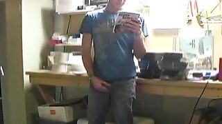 Horny cute twink with piercing wanking his big dick