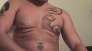 Buff amateur tugs on his pierced cock before messy cumshot
