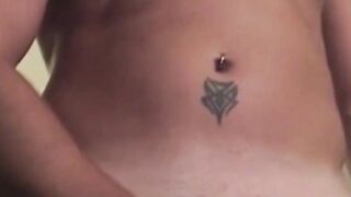 Buff amateur tugs on his pierced cock before messy cumshot