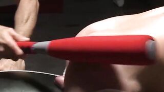 Bondage muscle hunk spanked hard in dark BDSM dungeon