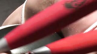 Bondage muscle hunk spanked hard in dark BDSM dungeon