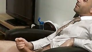 Stud boss banging his hunk colleague roughly in his office