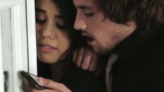 Sexy brunette teen gets brutal punishment from big dick dude
