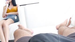 She took out the lollipop to stick her stepbrothers dick