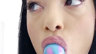 She took out the lollipop to stick her stepbrothers dick