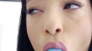 She took out the lollipop to stick her stepbrothers dick