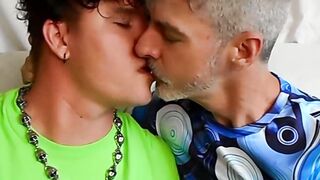 Old and young kissing in homemade video