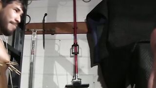 Inked hunk hardcore BDSM nipple torment in dark basement