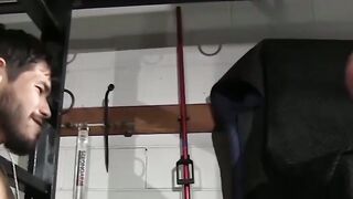 Inked hunk hardcore BDSM nipple torment in dark basement