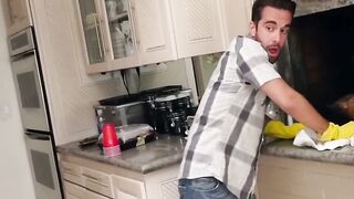 Brunette skank Demi Lowe fucks with her help in the kitchen
