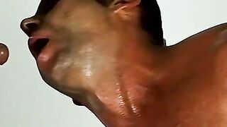 Piss fetish stud rimmed and fucked hard after dildo play
