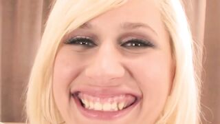 Blond porn newcomer Savannah Skye facial sprayed after sex