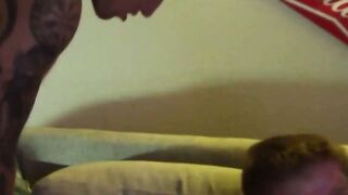 Handsome twink sucks enormous cock while moaning