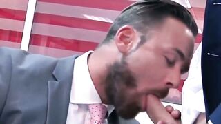 Bearded businessman Logan Moore fucked raw after hot blowjob