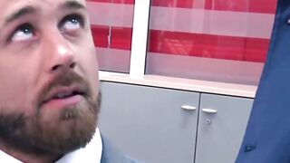 Bearded businessman Logan Moore fucked raw after hot blowjob