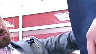 Bearded businessman Logan Moore fucked raw after hot blowjob