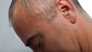 Teen riding grandpa cock in fishnets before facial
