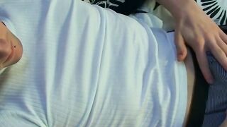 Emo twink enjoys covering his tight body with cum