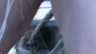 Muscular gay tied up and oiled during BDSM for wild hunk