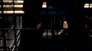 Stunning blindfolded slave caught and dominated in cage