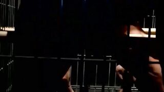 Stunning blindfolded slave caught and dominated in cage