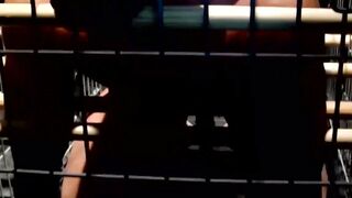 Stunning blindfolded slave caught and dominated in cage
