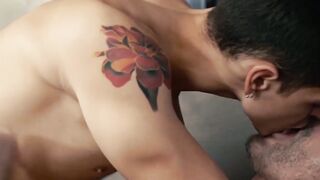 Young Latino twink rides a huge mature gay and moans