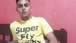 Cute amateur Latino Elian masturbates solo in his bedroom