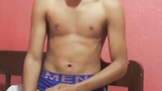 Cute amateur Latino Elian masturbates solo in his bedroom