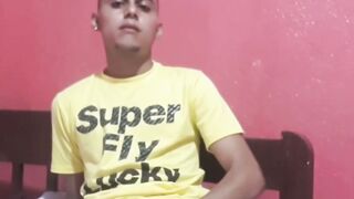 Cute amateur Latino Elian masturbates solo in his bedroom