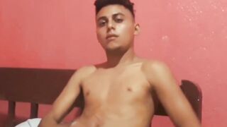 Cute amateur Latino Elian masturbates solo in his bedroom