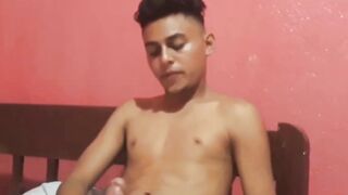 Cute amateur Latino Elian masturbates solo in his bedroom