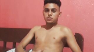 Cute amateur Latino Elian masturbates solo in his bedroom