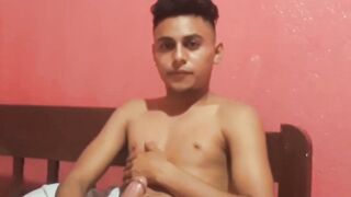 Cute amateur Latino Elian masturbates solo in his bedroom