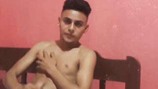 Cute amateur Latino Elian masturbates solo in his bedroom