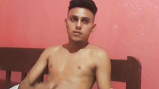 Cute amateur Latino Elian masturbates solo in his bedroom