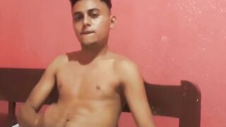 Cute amateur Latino Elian masturbates solo in his bedroom