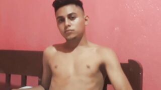 Cute amateur Latino Elian masturbates solo in his bedroom