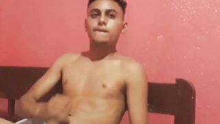 Cute amateur Latino Elian masturbates solo in his bedroom